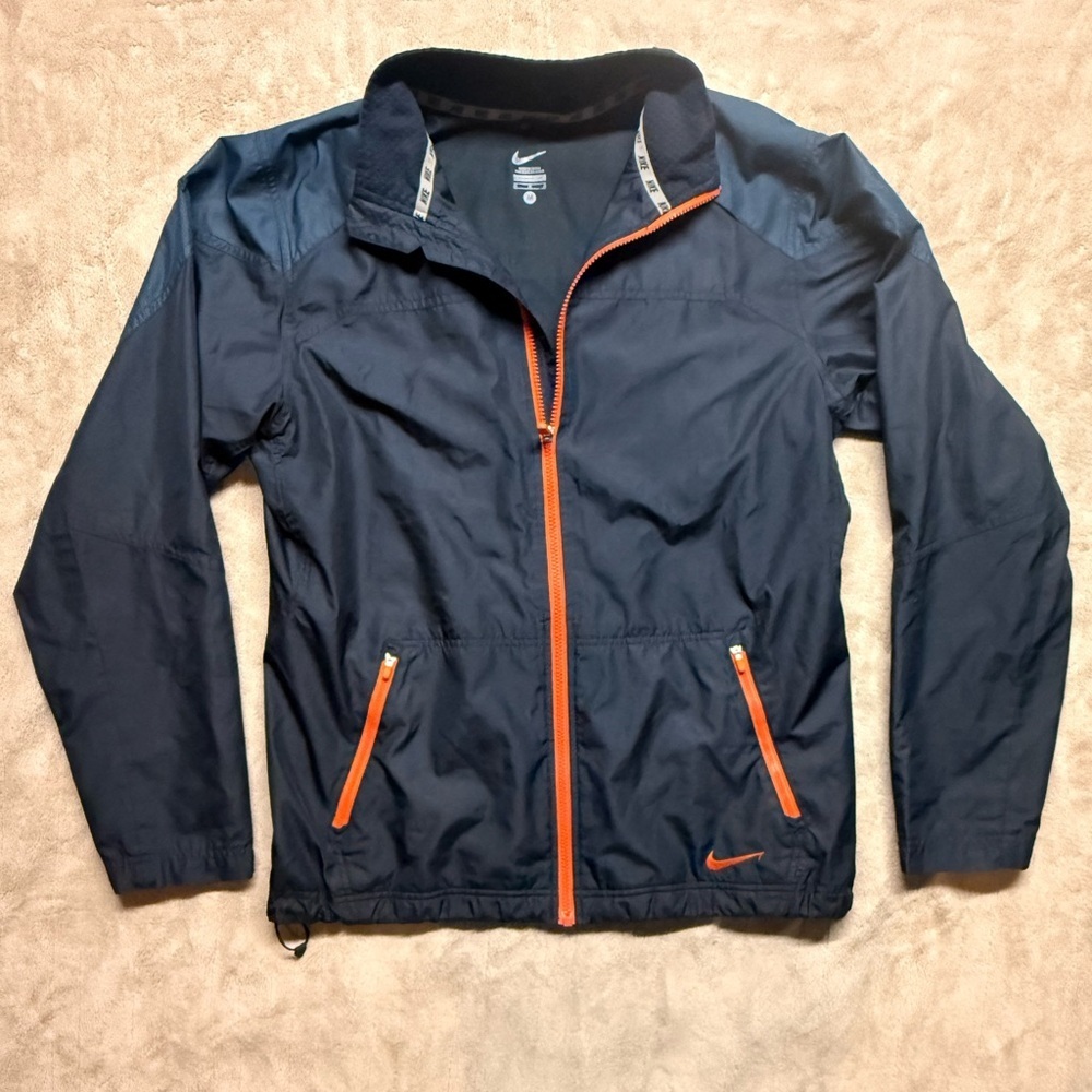 Nike Windbreaker Jacket Men's Medium Navy Orange Full Zip Lightweight Size M